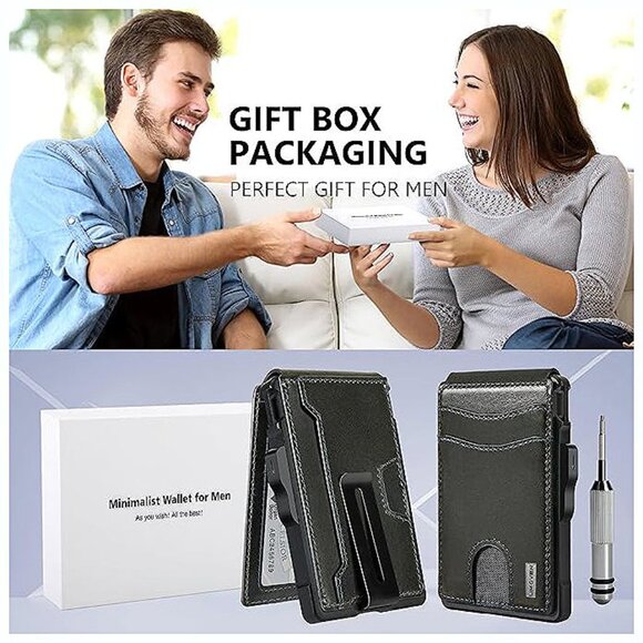 Wallet for Men - with Money Clip Slim Leather Slots , Dark Olive Green - Picture 6 of 6